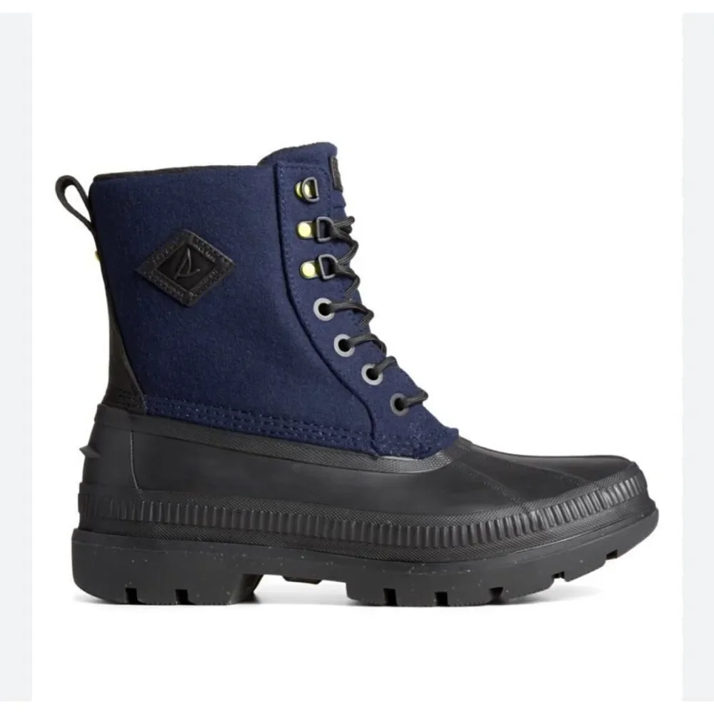 Sperry Mens Snow Boots Lace Up‎ Rubber Outsole Ice Bay Wool Navy Size 7.5